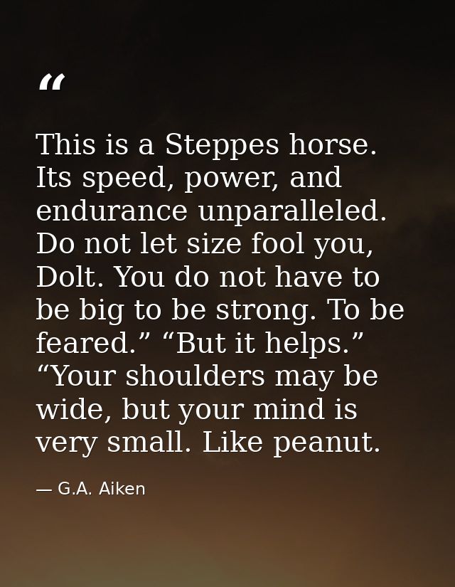 This is a Steppes horse. Its speed, power, and endurance unparalleled. Do not let size fool you, Dolt. You do not have t — G.A. Aiken