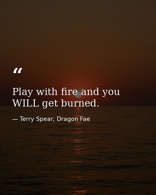 Play with fire and you WILL get burned. — Terry Spear, Dragon Fae