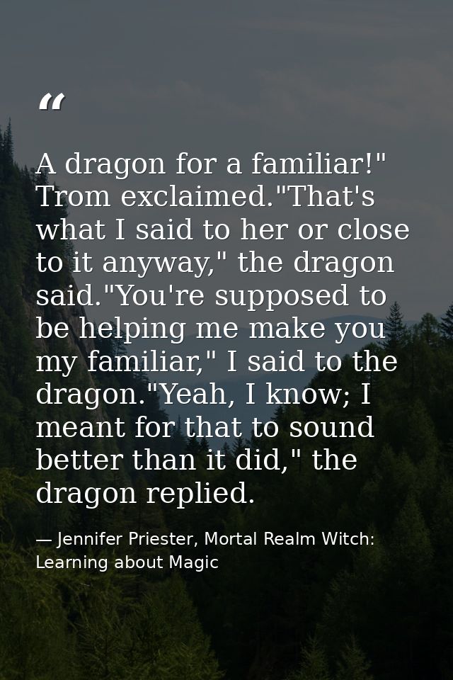 A dragon for a familiar!" Trom exclaimed."That's what I said to her or close to it anyway," the dragon said."You're supp — Jennifer Priester, Mortal Realm Witch: Learning about Magic