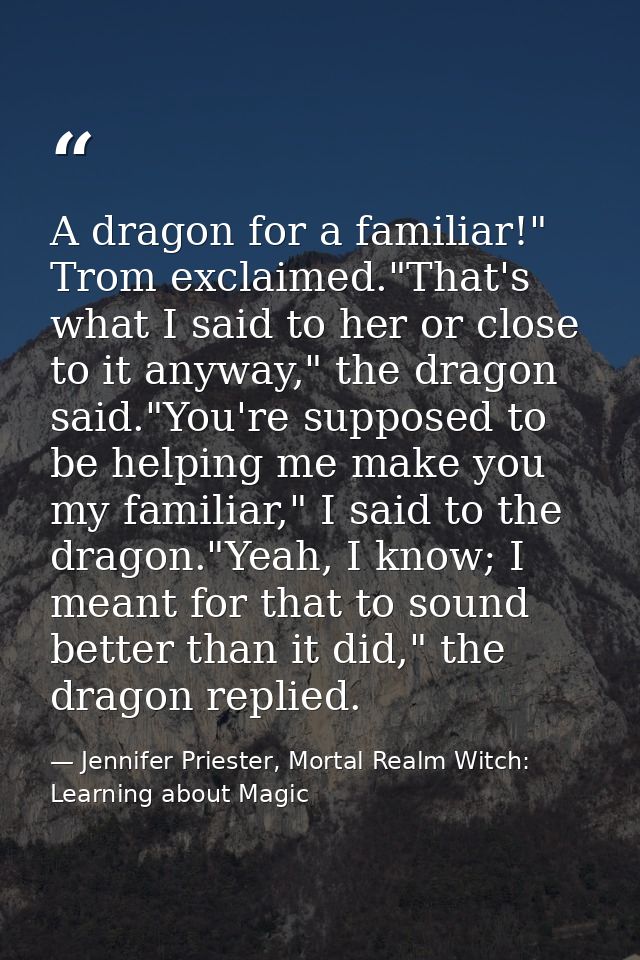 A dragon for a familiar!" Trom exclaimed."That's what I said to her or close to it anyway," the dragon said."You're supp — Jennifer Priester, Mortal Realm Witch: Learning about Magic