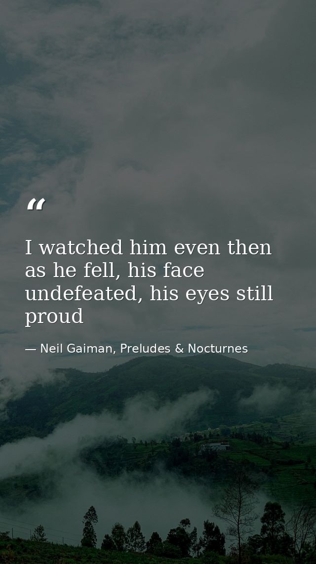 I watched him even then as he fell, his face undefeated, his eyes still proud — Neil Gaiman, Preludes & Nocturnes