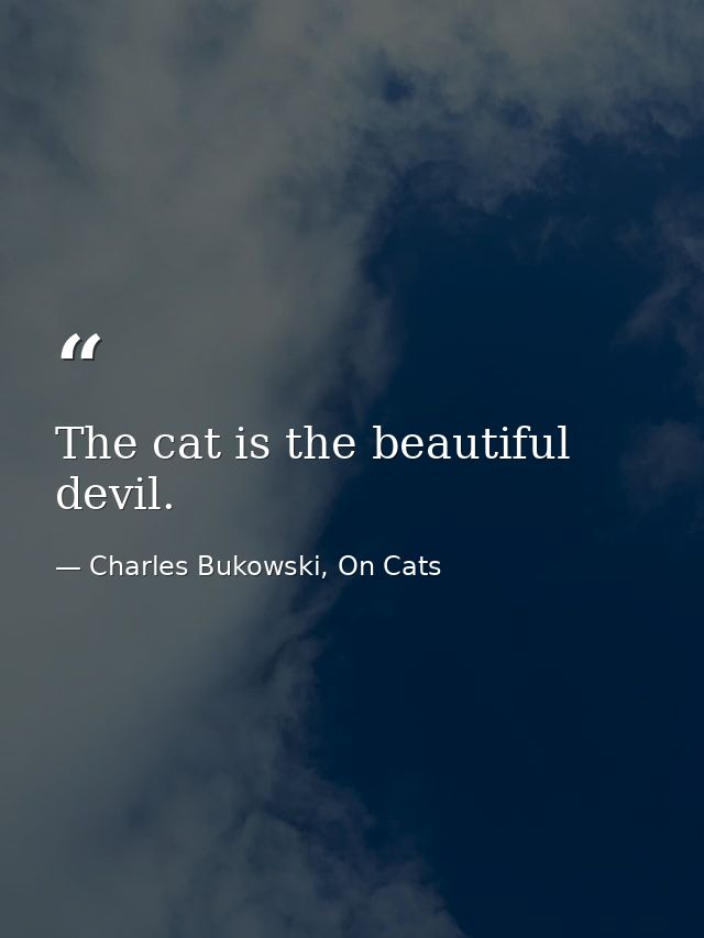 The cat is the beautiful devil. — Charles Bukowski, On Cats