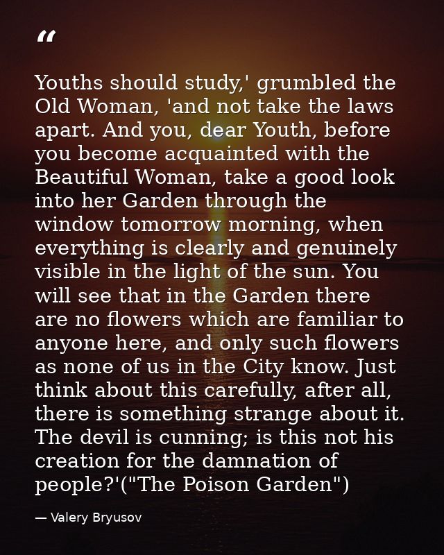Youths should study,' grumbled the Old Woman, 'and not take the laws apart. And you, dear Youth, before you become acqua — Valery Bryusov