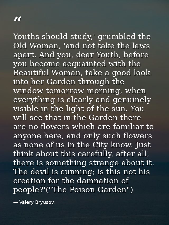 Youths should study,' grumbled the Old Woman, 'and not take the laws apart. And you, dear Youth, before you become acqua — Valery Bryusov