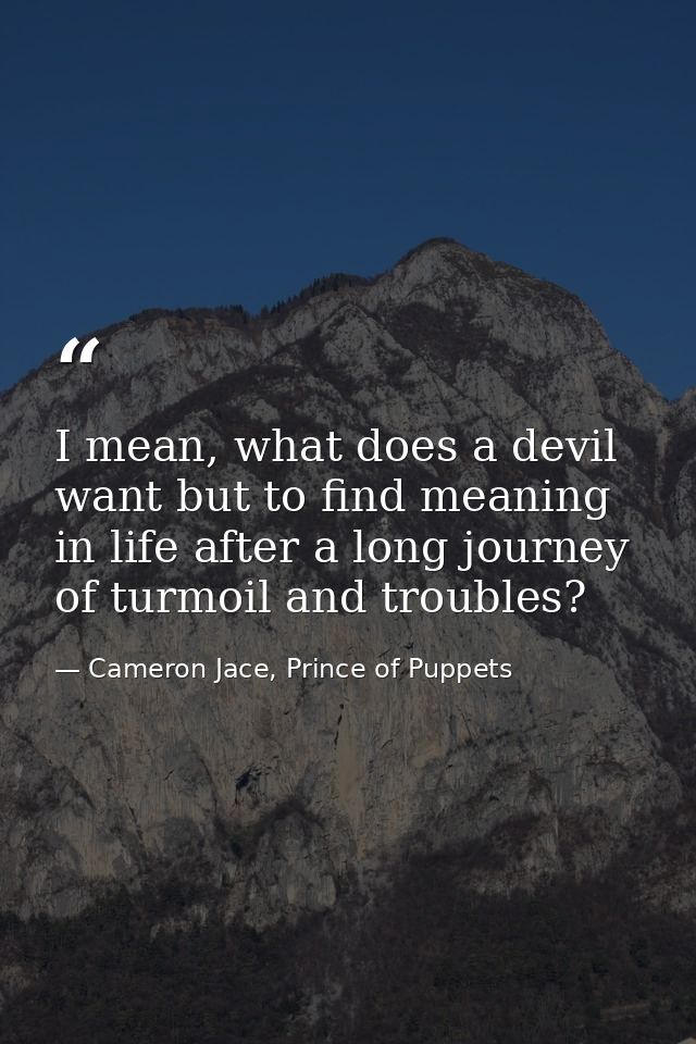 I mean, what does a devil want but to find meaning in life after a long journey of turmoil and troubles? — Cameron Jace, Prince of Puppets