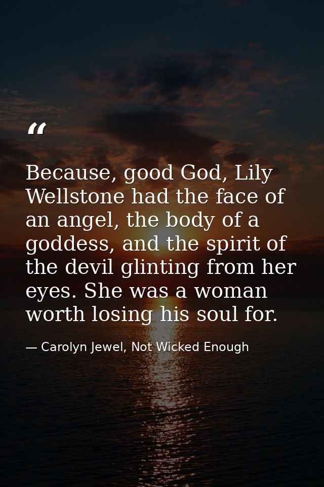 Because, good God, Lily Wellstone had the face of an angel, the body of a goddess, and the spirit of the devil glinting  — Carolyn Jewel, Not Wicked Enough
