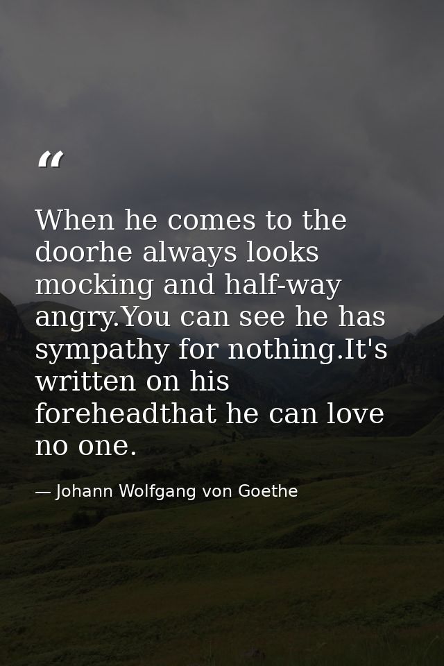 When he comes to the doorhe always looks mocking and half-way angry.You can see he has sympathy for nothing.It's written — Johann Wolfgang von Goethe