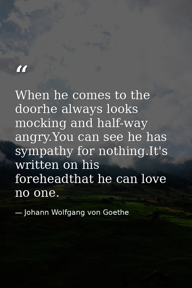 When he comes to the doorhe always looks mocking and half-way angry.You can see he has sympathy for nothing.It's written — Johann Wolfgang von Goethe