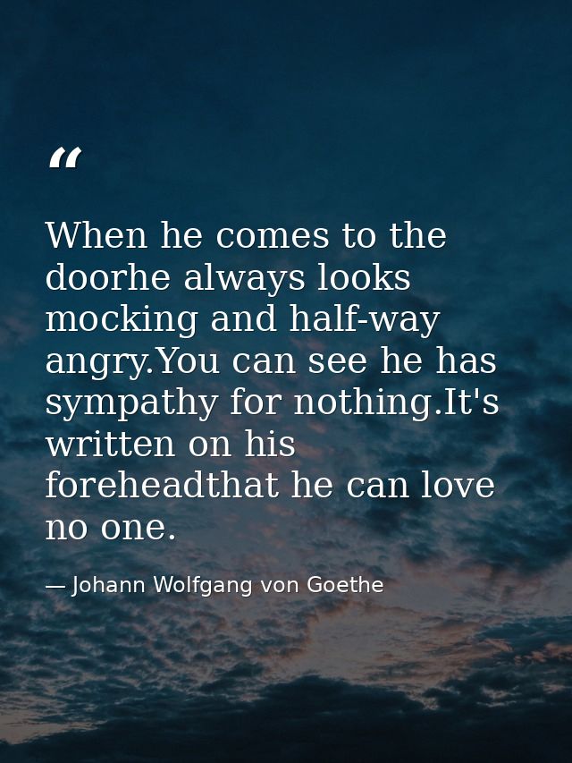 When he comes to the doorhe always looks mocking and half-way angry.You can see he has sympathy for nothing.It's written — Johann Wolfgang von Goethe