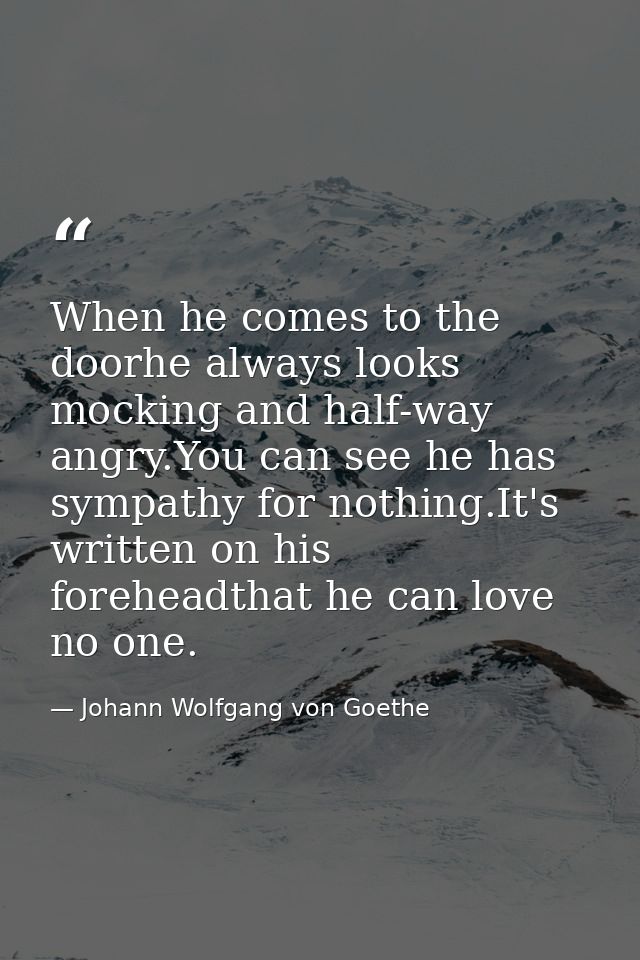 When he comes to the doorhe always looks mocking and half-way angry.You can see he has sympathy for nothing.It's written — Johann Wolfgang von Goethe