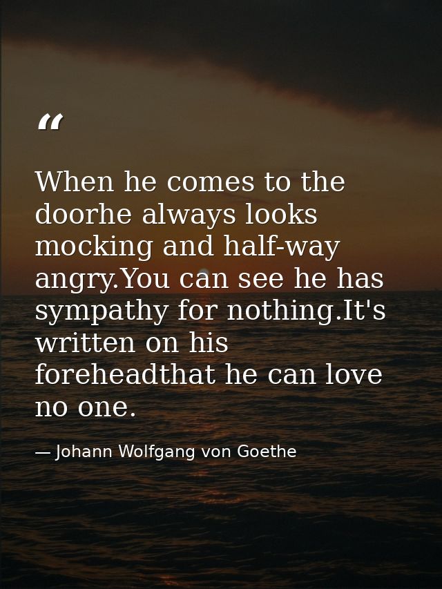 When he comes to the doorhe always looks mocking and half-way angry.You can see he has sympathy for nothing.It's written — Johann Wolfgang von Goethe