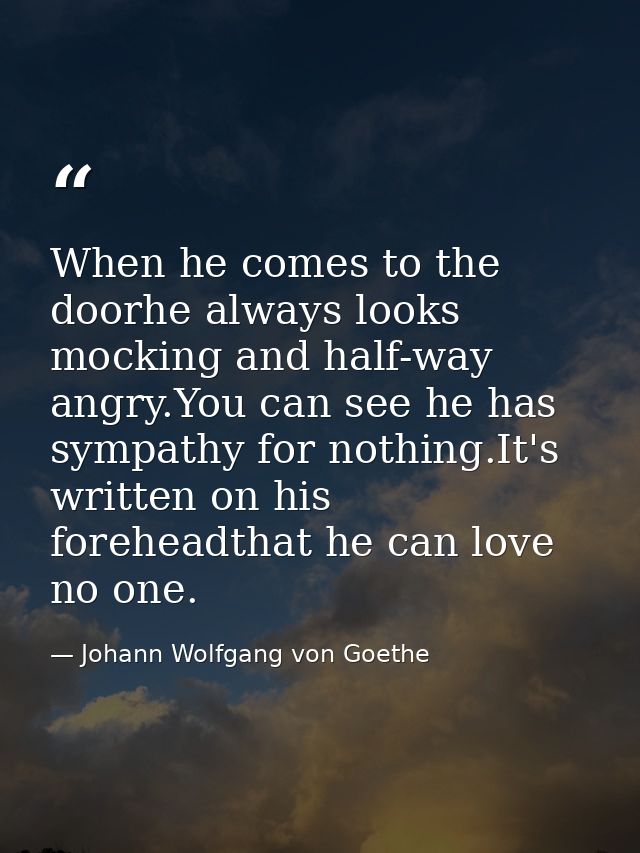 When he comes to the doorhe always looks mocking and half-way angry.You can see he has sympathy for nothing.It's written — Johann Wolfgang von Goethe