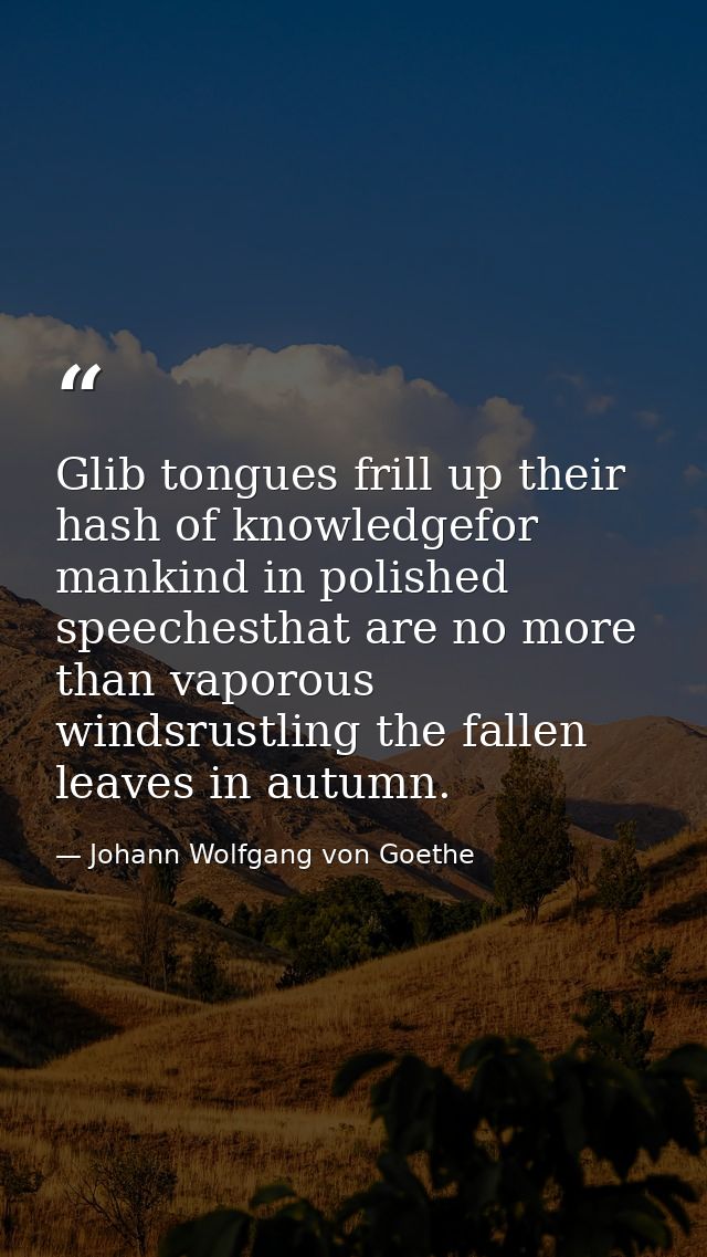 Glib tongues frill up their hash of knowledgefor mankind in polished speechesthat are no more than vaporous windsrustlin — Johann Wolfgang von Goethe