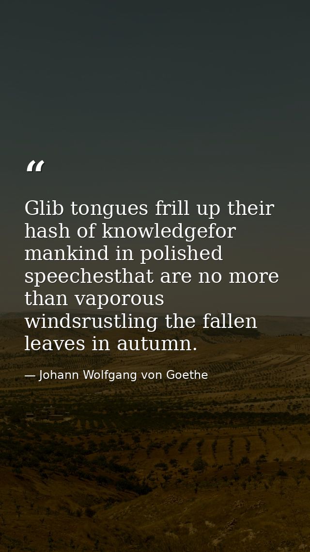Glib tongues frill up their hash of knowledgefor mankind in polished speechesthat are no more than vaporous windsrustlin — Johann Wolfgang von Goethe