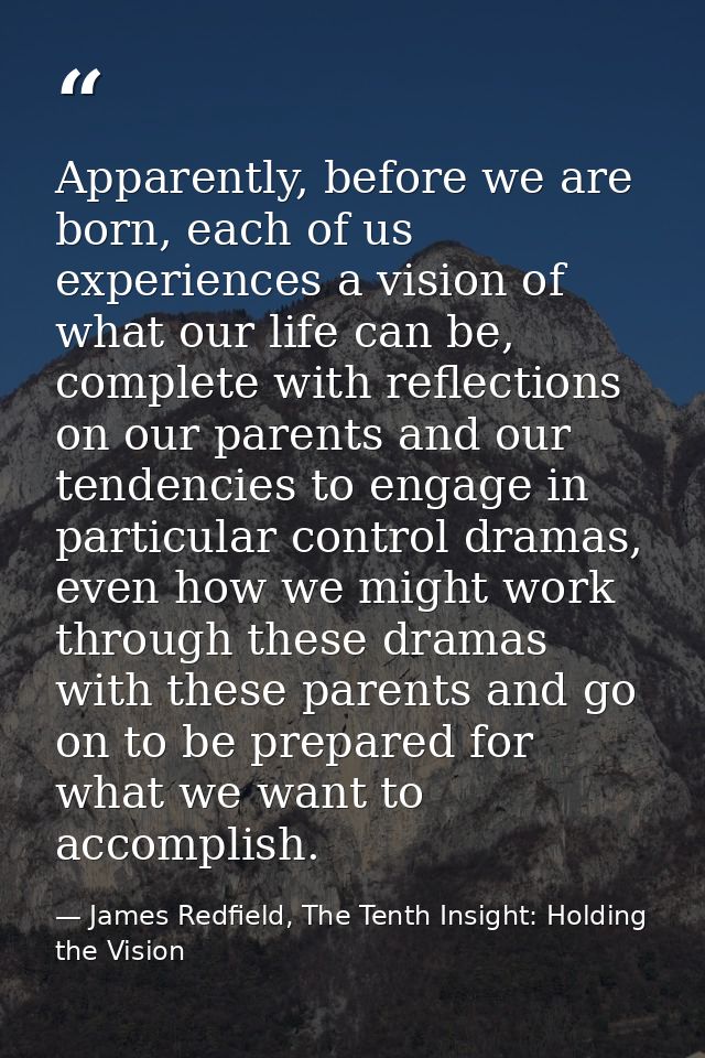 Apparently, before we are born, each of us experiences a vision of what our life can be, complete with reflections on ou — James Redfield, The Tenth Insight: Holding the Vision