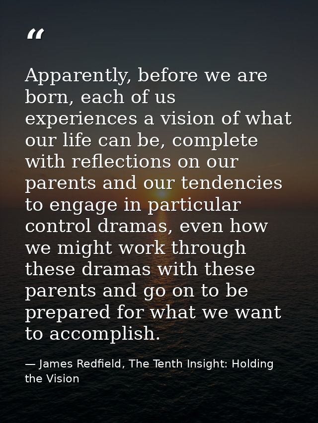 Apparently, before we are born, each of us experiences a vision of what our life can be, complete with reflections on ou — James Redfield, The Tenth Insight: Holding the Vision