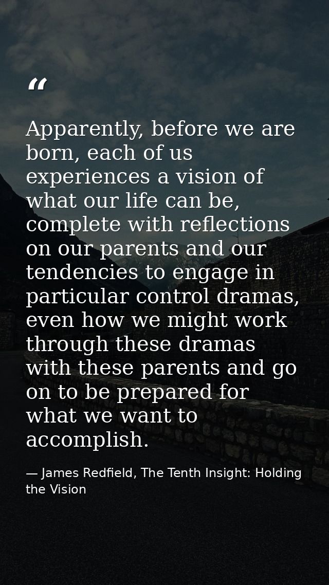 Apparently, before we are born, each of us experiences a vision of what our life can be, complete with reflections on ou — James Redfield, The Tenth Insight: Holding the Vision