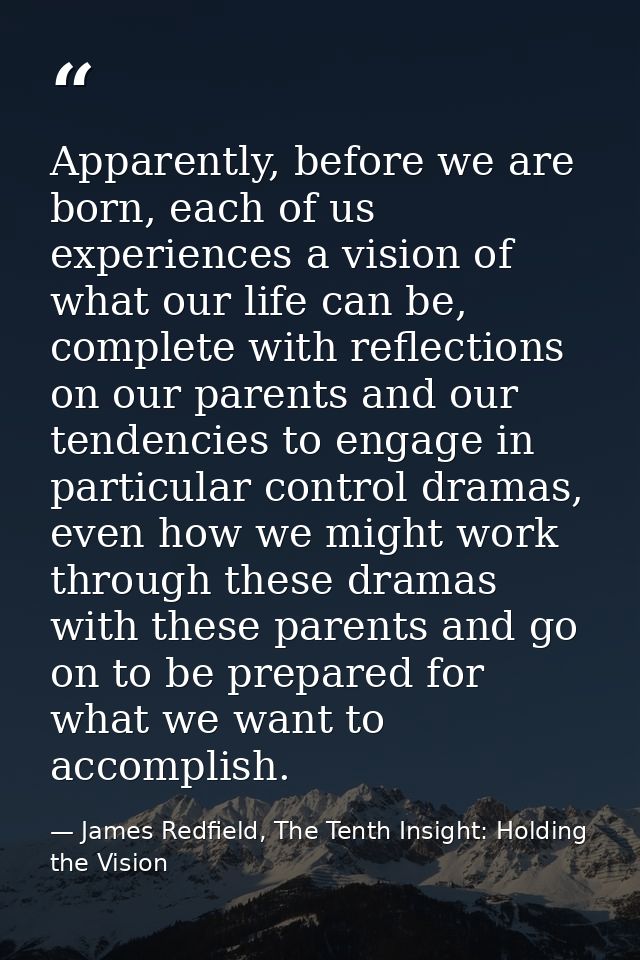 Apparently, before we are born, each of us experiences a vision of what our life can be, complete with reflections on ou — James Redfield, The Tenth Insight: Holding the Vision