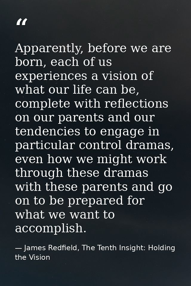 Apparently, before we are born, each of us experiences a vision of what our life can be, complete with reflections on ou — James Redfield, The Tenth Insight: Holding the Vision