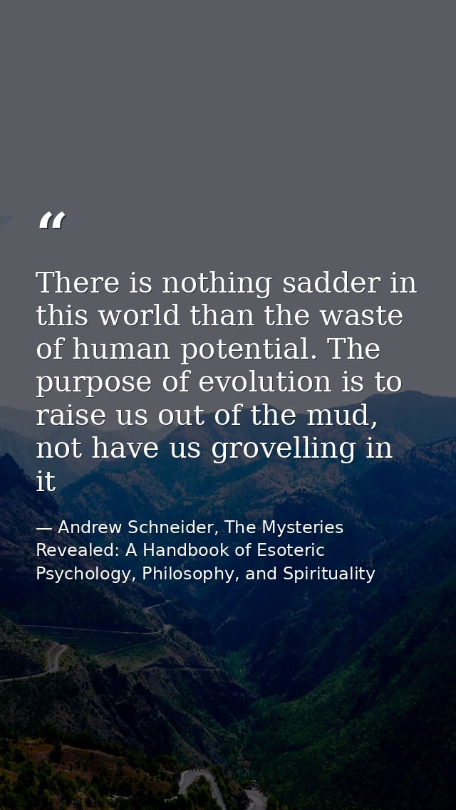 There is nothing sadder in this world than the waste of human potential. The purpose of evolution is to raise us out of  — Andrew Schneider, The Mysteries Revealed: A Handbook of Esoteric Psychology, Philosophy, and Spirituality