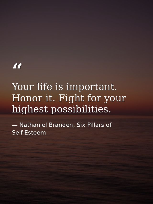 Your life is important. Honor it. Fight for your highest possibilities. — Nathaniel Branden, Six Pillars of Self-Esteem