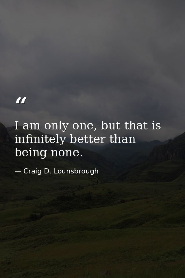 I am only one, but that is infinitely better than being none. — Craig D. Lounsbrough