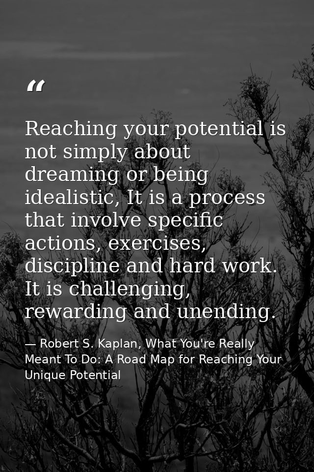 Reaching your potential is not simply about dreaming or being idealistic, It is a process that involve specific actions, — Robert S. Kaplan, What You're Really Meant To Do: A Road Map for Reaching Your Unique Potential