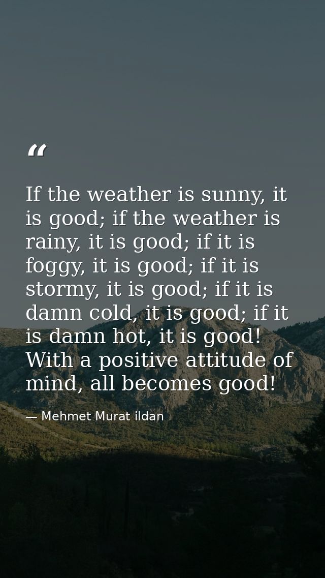 If the weather is sunny, it is good; if the weather is rainy, it is good; if it is foggy, it is good; if it is stormy, i — Mehmet Murat ildan