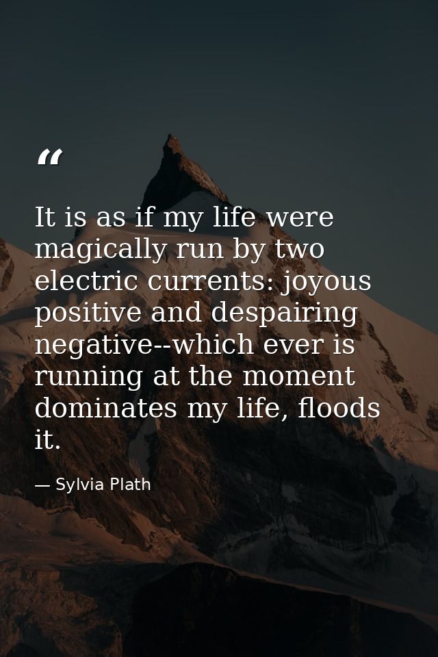 It is as if my life were magically run by two electric currents: joyous positive and despairing negative--which ever is  — Sylvia Plath