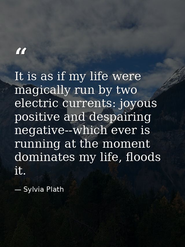 It is as if my life were magically run by two electric currents: joyous positive and despairing negative--which ever is  — Sylvia Plath