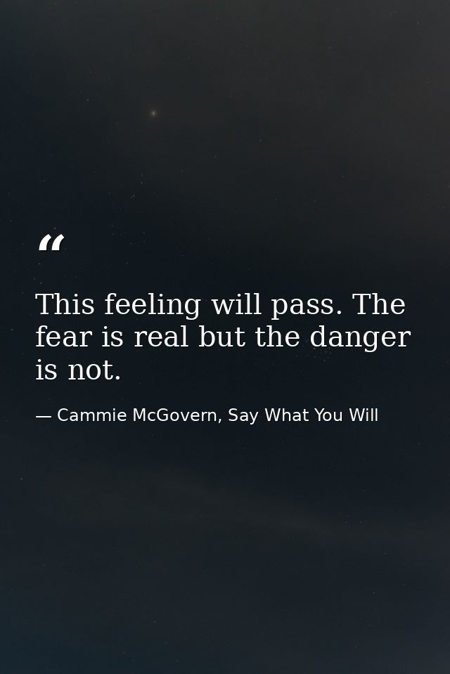This feeling will pass. The fear is real but the danger is not. — Cammie McGovern, Say What You Will