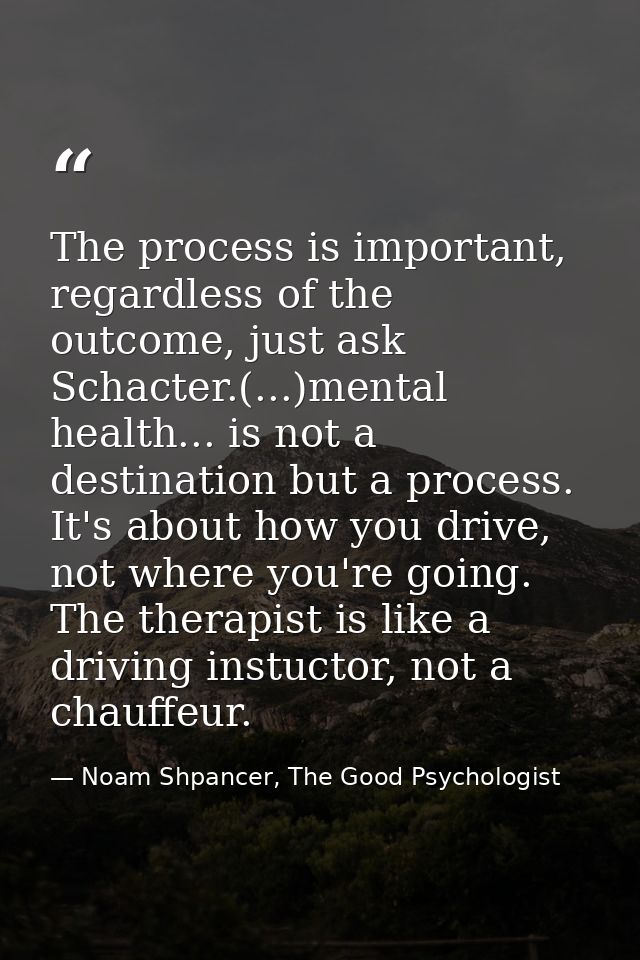 The process is important, regardless of the outcome, just ask Schacter.(...)mental health... is not a destination but a  — Noam Shpancer, The Good Psychologist