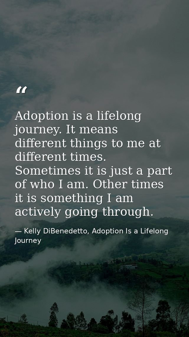 Adoption is a lifelong journey. It means different things to me at different times. Sometimes it is just a part of who I — Kelly DiBenedetto, Adoption Is a Lifelong Journey