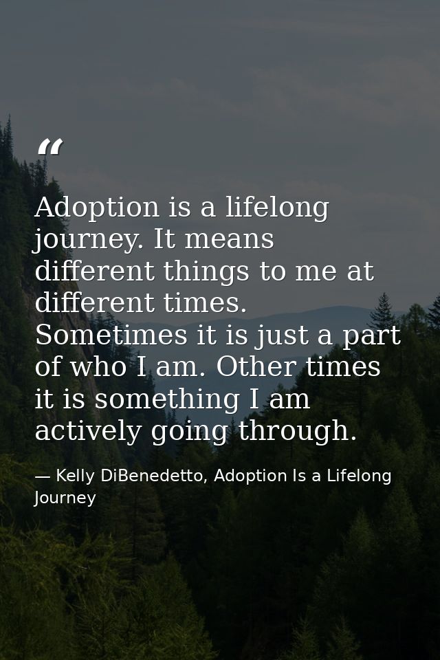 Adoption is a lifelong journey. It means different things to me at different times. Sometimes it is just a part of who I — Kelly DiBenedetto, Adoption Is a Lifelong Journey
