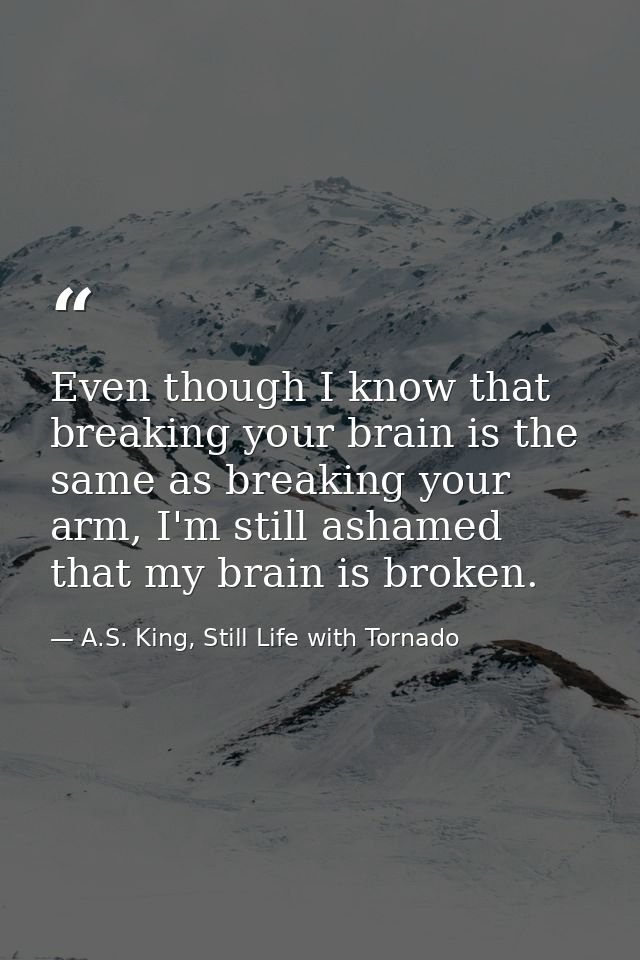 Even though I know that breaking your brain is the same as breaking your arm, I'm still ashamed that my brain is broken. — A.S. King, Still Life with Tornado