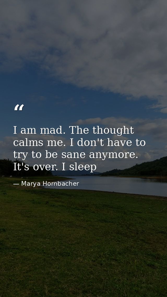 I am mad. The thought calms me. I don't have to try to be sane anymore. It's over. I sleep — Marya Hornbacher