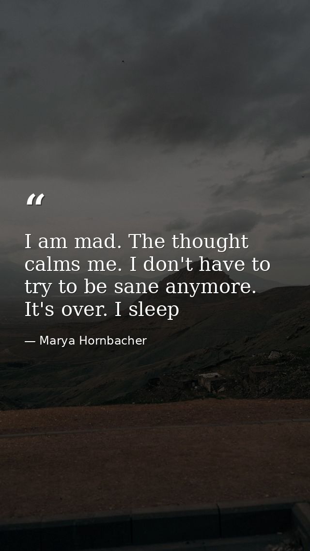 I am mad. The thought calms me. I don't have to try to be sane anymore. It's over. I sleep — Marya Hornbacher