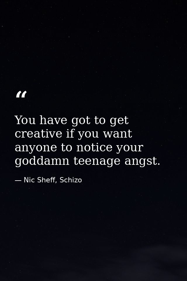 You have got to get creative if you want anyone to notice your goddamn teenage angst. — Nic Sheff, Schizo