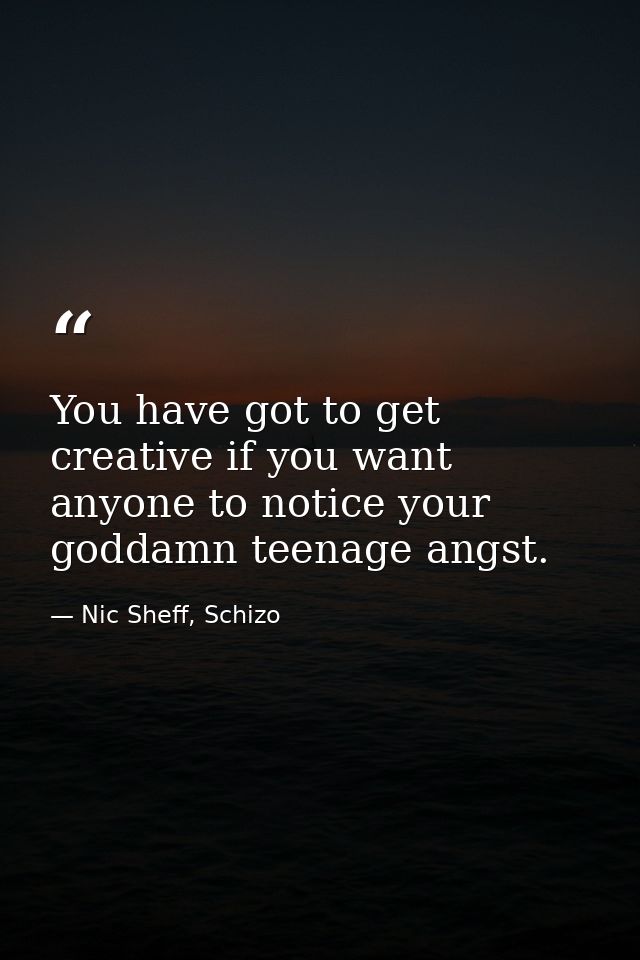 You have got to get creative if you want anyone to notice your goddamn teenage angst. — Nic Sheff, Schizo