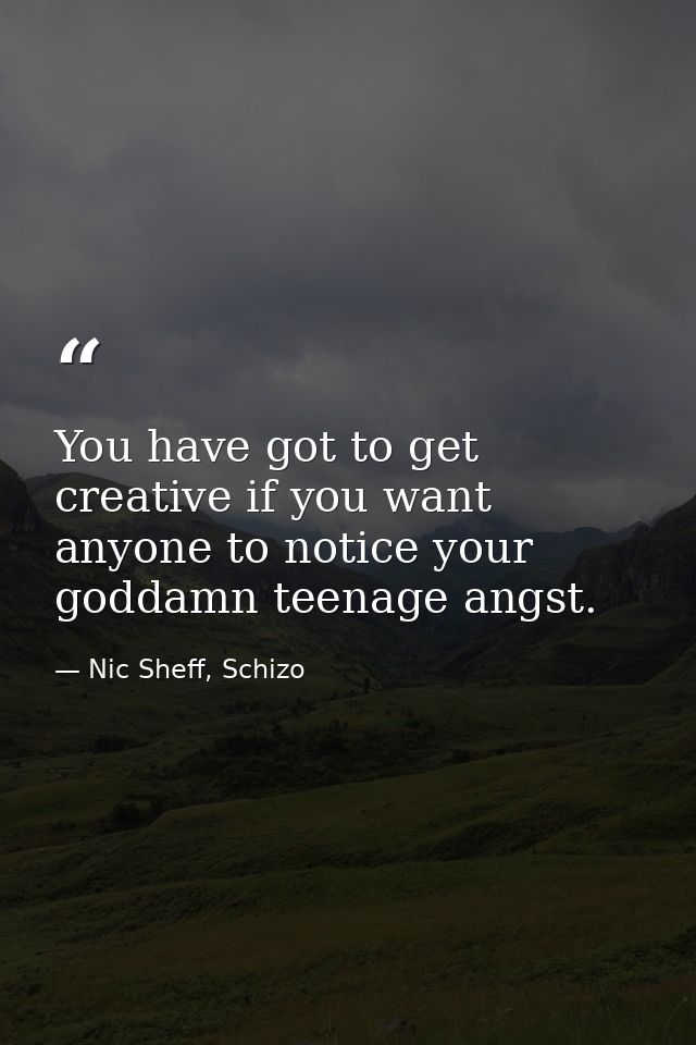 You have got to get creative if you want anyone to notice your goddamn teenage angst. — Nic Sheff, Schizo