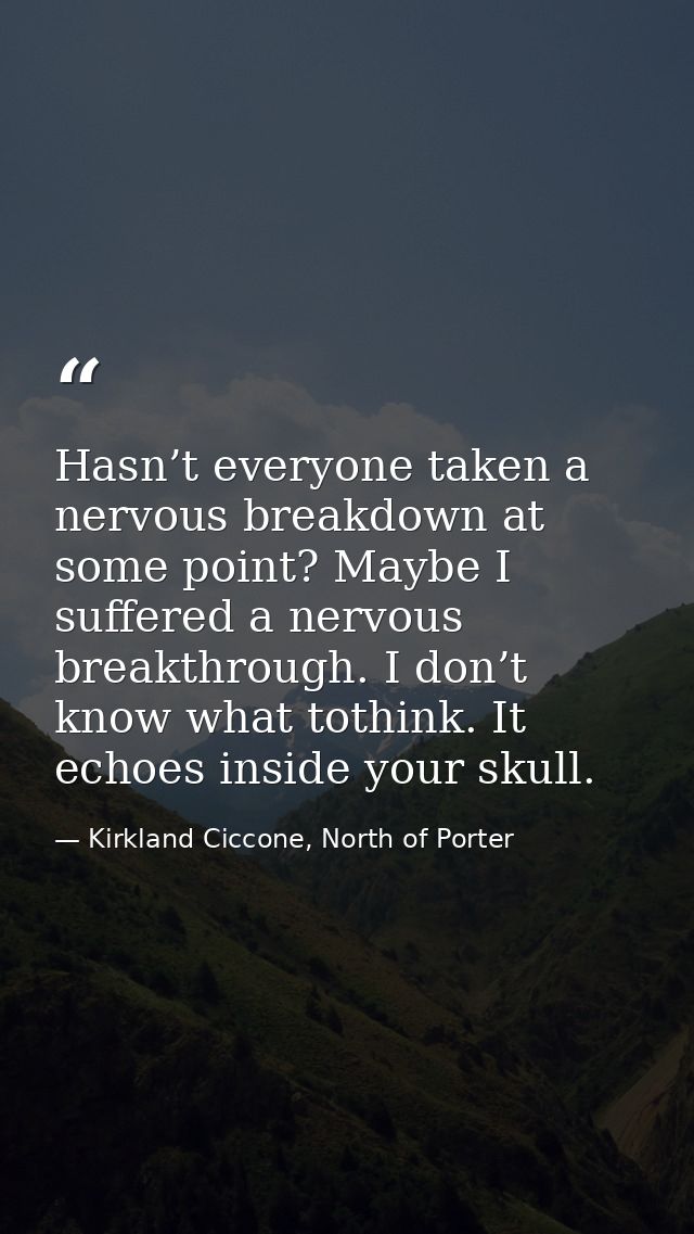 Hasn’t everyone taken a nervous breakdown at some point? Maybe I suffered a nervous breakthrough. I don’t know what toth — Kirkland Ciccone, North of Porter
