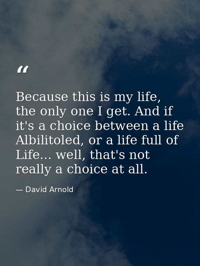Because this is my life, the only one I get. And if it's a choice between a life Albilitoled, or a life full of Life...  — David Arnold