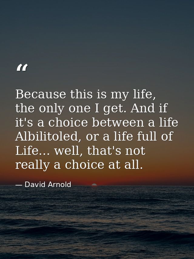 Because this is my life, the only one I get. And if it's a choice between a life Albilitoled, or a life full of Life...  — David Arnold