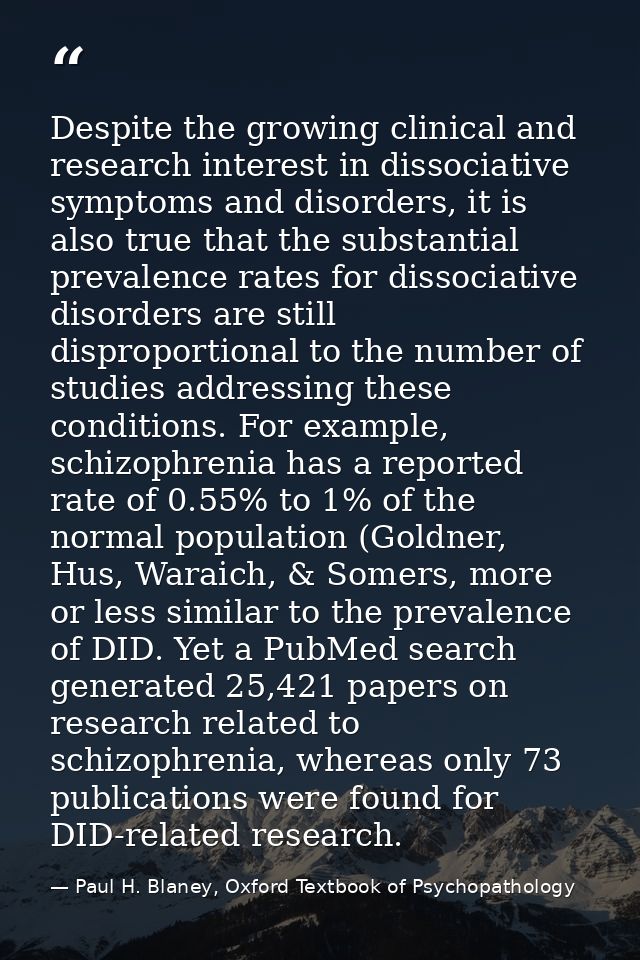 Despite the growing clinical and research interest in dissociative symptoms and disorders, it is also true that the subs — Paul H. Blaney, Oxford Textbook of Psychopathology