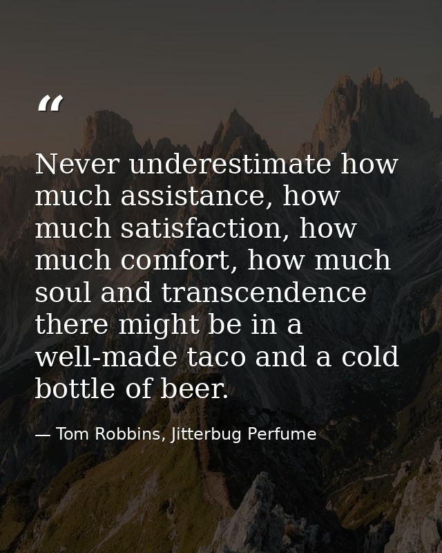 Never underestimate how much assistance, how much satisfaction, how much comfort, how much soul and transcendence there  — Tom Robbins, Jitterbug Perfume