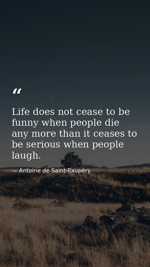Life does not cease to be funny when people die any more than it ceases to be serious when people laugh. — Antoine de Saint-Exupéry