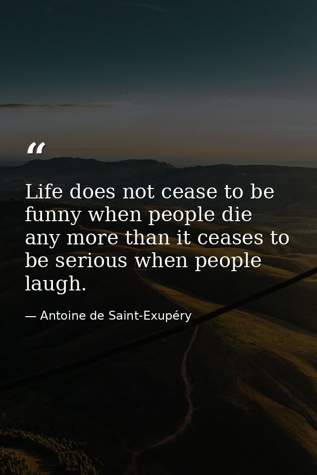 Life does not cease to be funny when people die any more than it ceases to be serious when people laugh. — Antoine de Saint-Exupéry