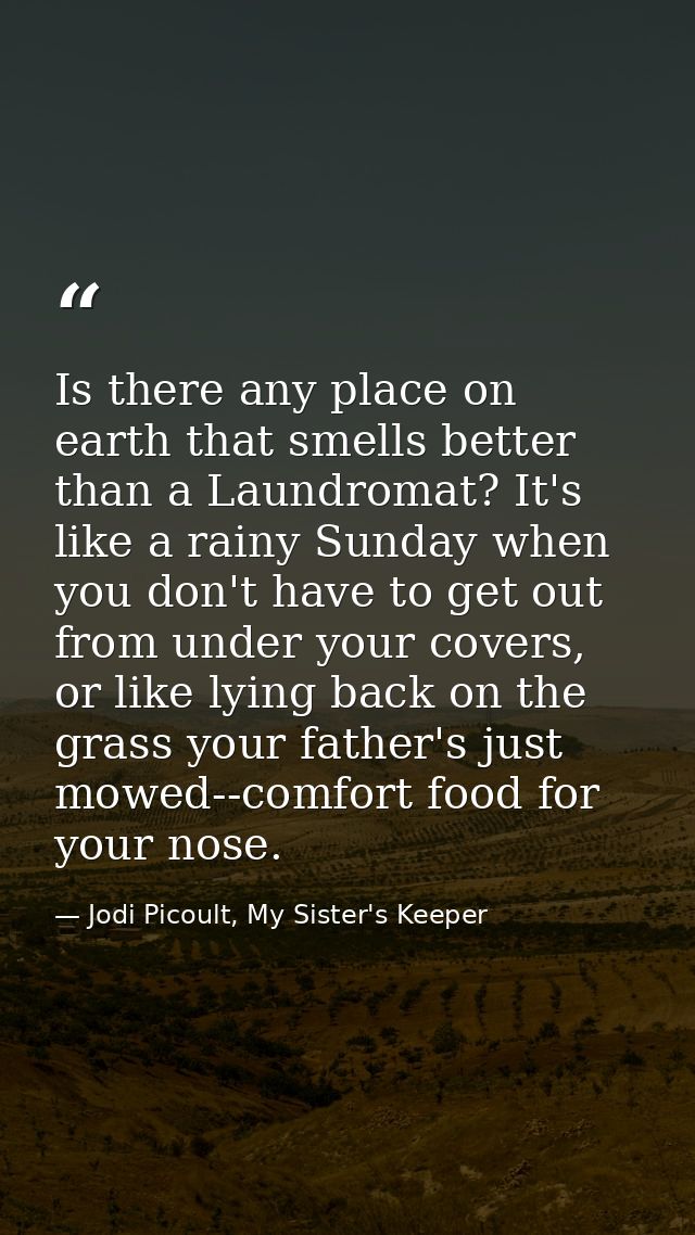 Is there any place on earth that smells better than a Laundromat? It's like a rainy Sunday when you don't have to get ou — Jodi Picoult, My Sister's Keeper