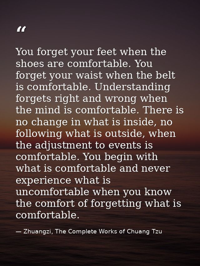 You forget your feet when the shoes are comfortable. You forget your waist when the belt is comfortable. Understanding f — Zhuangzi, The Complete Works of Chuang Tzu