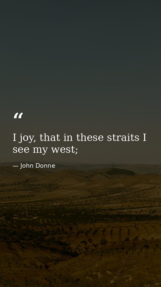 I joy, that in these straits I see my west; — John Donne